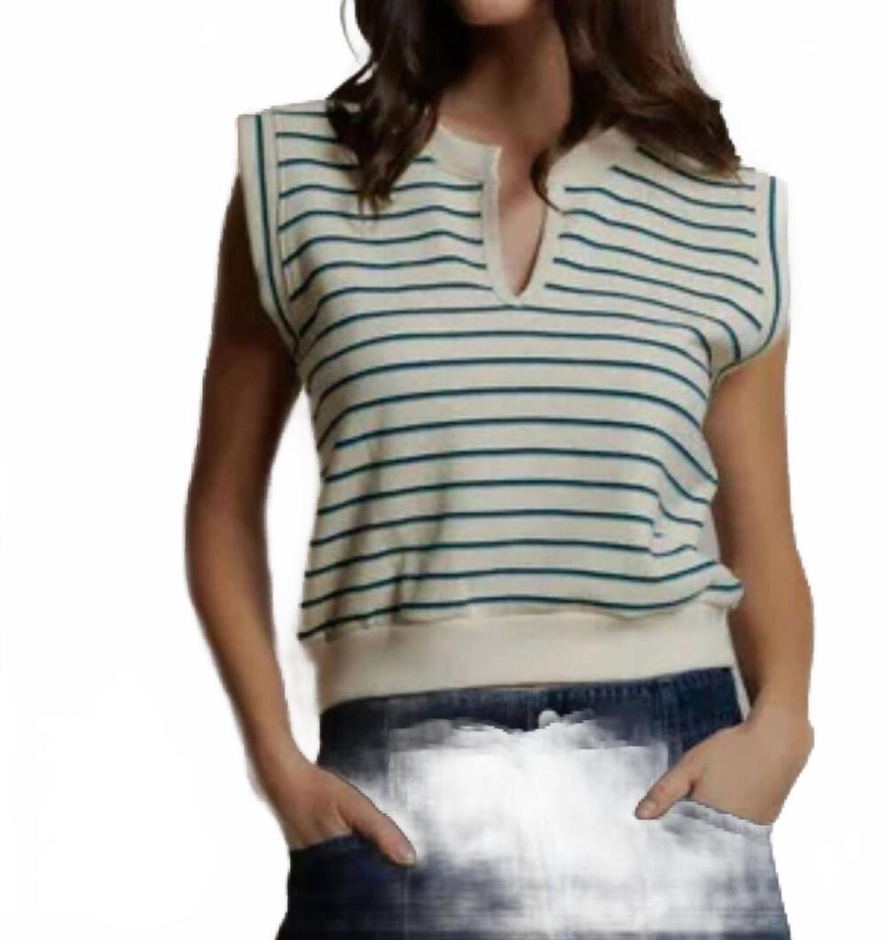 NEW PERFECTWHITETEE sloane terry muscle tank in teal navy stripe